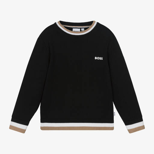 BOSS-Boys Black Cotton & Wool Knit Jumper | Childrensalon