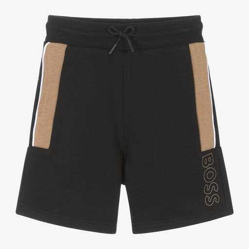 BOSS-Boys Black Drawstring Jersey Shorts | Childrensalon