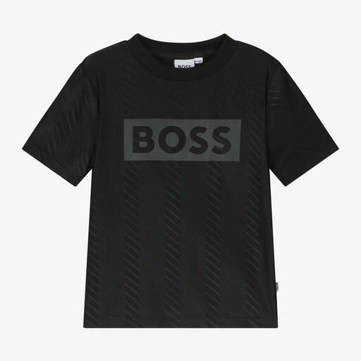 BOSS-Boys Black Football T-Shirt | Childrensalon