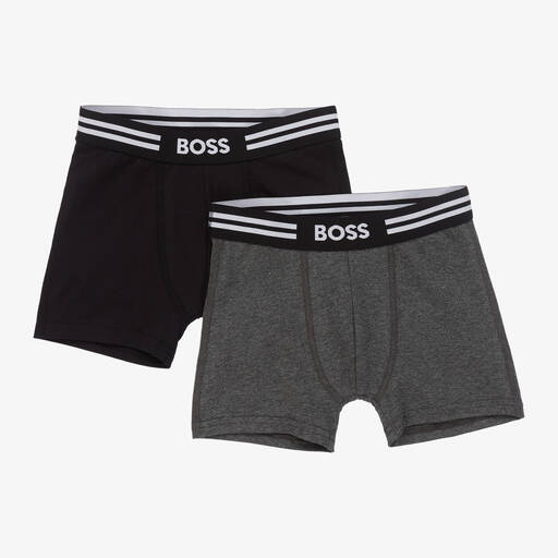 BOSS-Boys Black & Grey Boxer Shorts (2 Pack) | Childrensalon