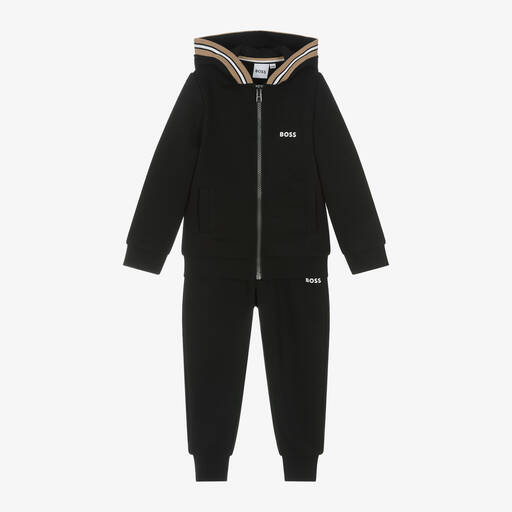 BOSS-Boys Black Jersey Tracksuit | Childrensalon