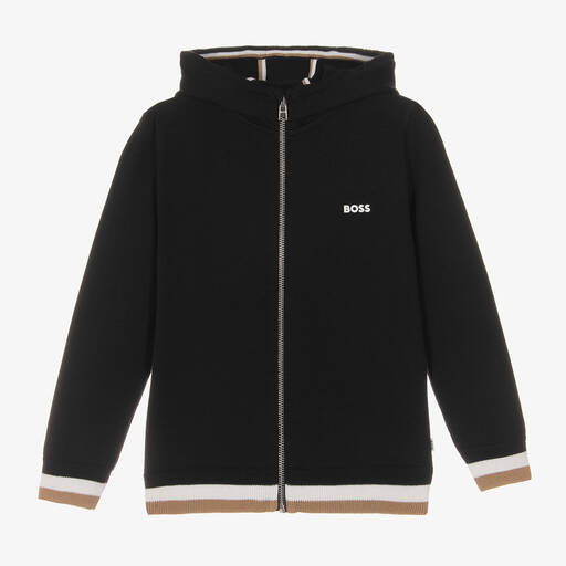 BOSS-Boys Black Knitted Zip-Up Top | Childrensalon