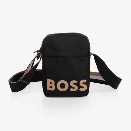BOSS-Boys Black Messenger Bag (19cm) | Childrensalon