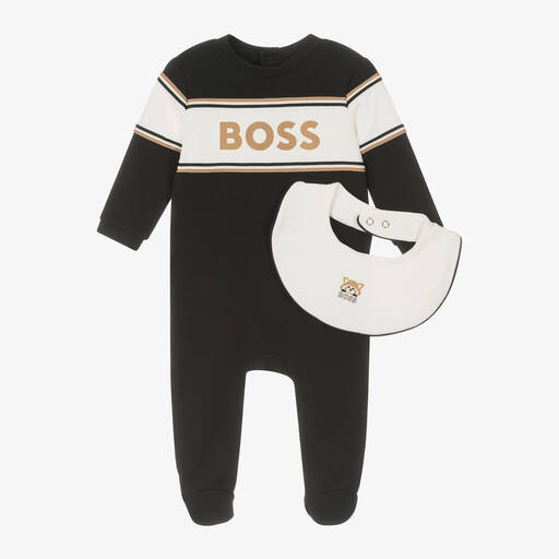 BOSS-Boys Black Organic Cotton Babysuit Set | Childrensalon