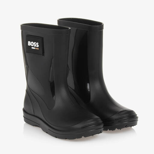 BOSS-Boys Black Rain Boots | Childrensalon