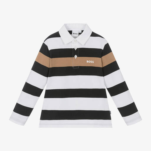 BOSS-Boys Black Striped Cotton Top | Childrensalon