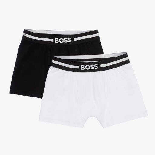 BOSS-Boys Black & White Boxer Shorts (2 Pack) | Childrensalon