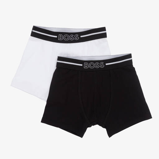 BOSS-Boys Black & White Cotton Boxer Shorts (2 Pack) | Childrensalon