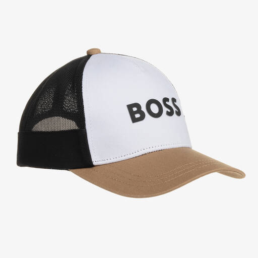 BOSS-Boys Black & White Cotton Mesh Cap | Childrensalon
