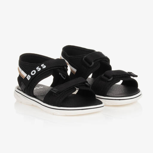 BOSS-Boys Black & White Logo Sandals | Childrensalon