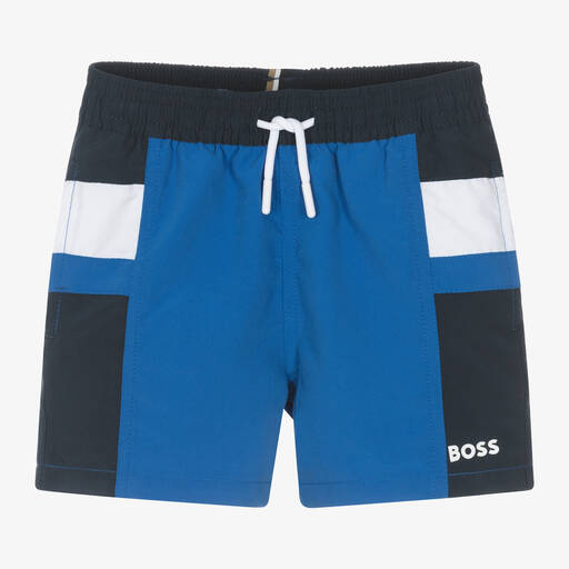 BOSS-Boys Blue Colourblock Swim Shorts | Childrensalon