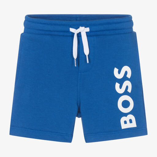 BOSS-Boys Blue Cotton Jersey Shorts | Childrensalon