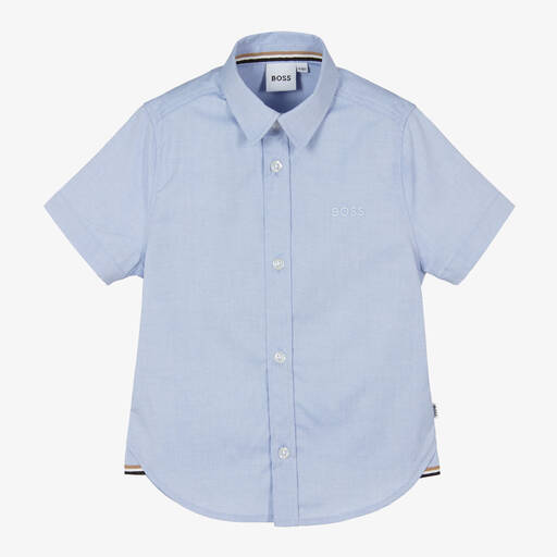 BOSS-Boys Blue Cotton Logo Shirt | Childrensalon
