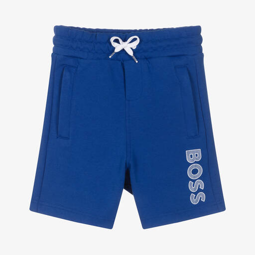 BOSS-Boys Blue Cotton Logo Shorts | Childrensalon