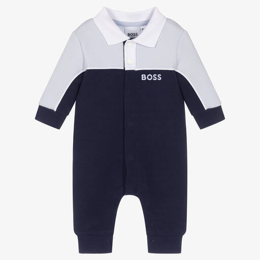 BOSS-Boys Blue Cotton Piqué Babysuit | Childrensalon