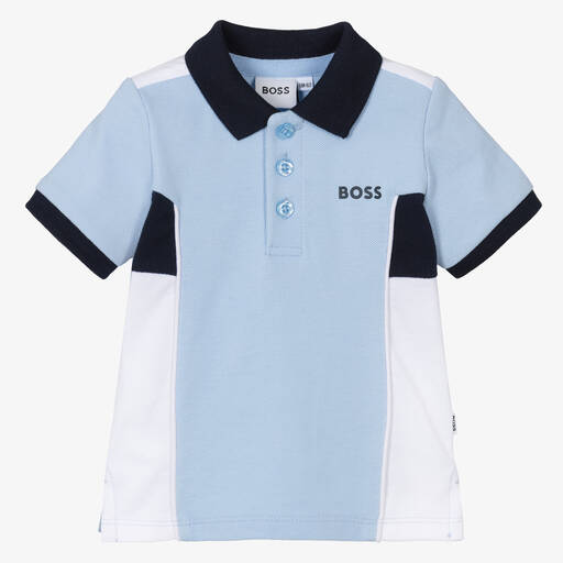 BOSS-Boys Blue Cotton Polo Shirt | Childrensalon