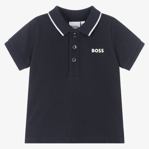 BOSS-Boys Blue Cotton Polo Shirt | Childrensalon