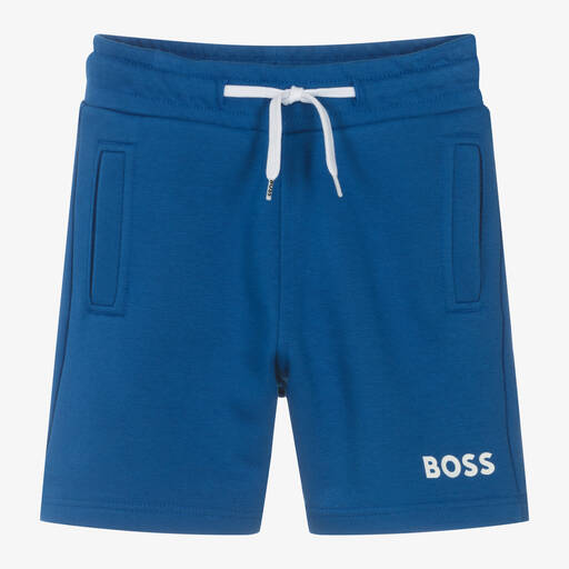 BOSS-Boys Blue Cotton Shorts | Childrensalon