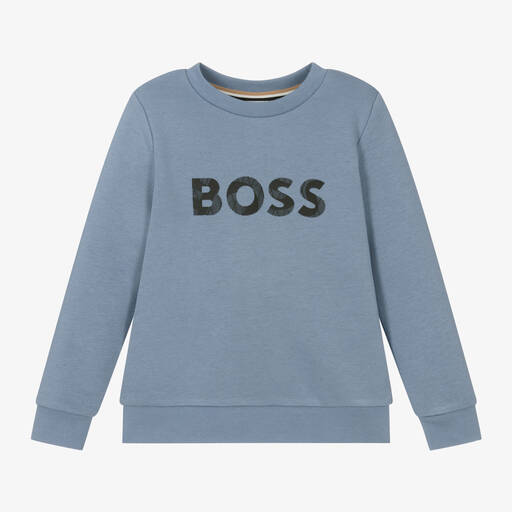 BOSS-Boys Blue Cotton Sweatshirt | Childrensalon