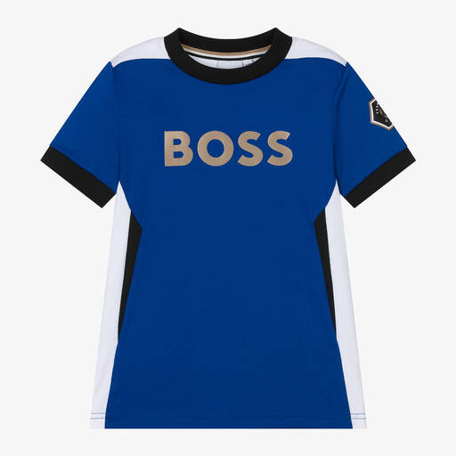 BOSS-Boys Blue Football T-Shirt | Childrensalon