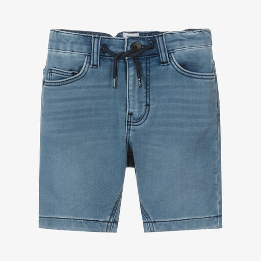 BOSS-Boys Blue Jersey Denim Shorts | Childrensalon