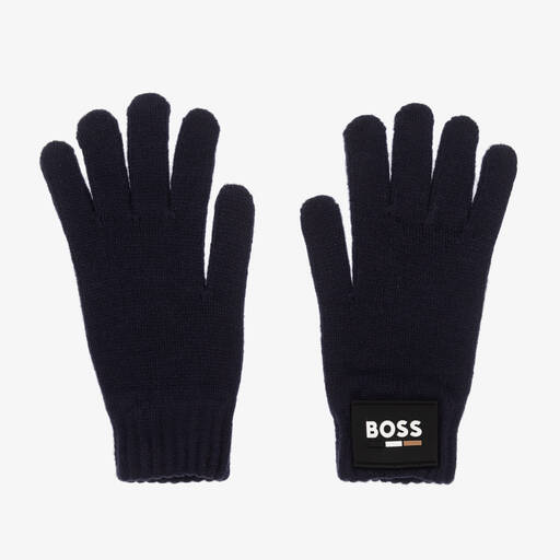 BOSS-Boys Blue Knitted Gloves | Childrensalon