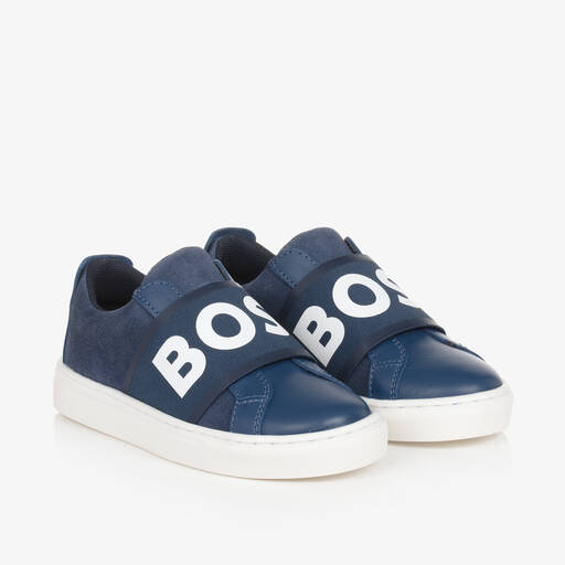 BOSS-حذاء رياضي جلد لون أزرق للأولاد | Childrensalon