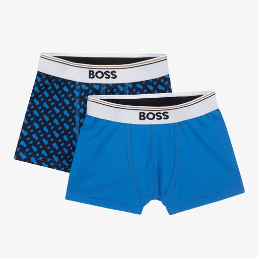 BOSS-Boys Blue Monogram Boxer Shorts (2 Pack) | Childrensalon