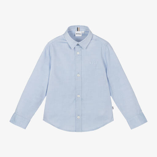 BOSS-Boys Blue Oxford Cotton Shirt | Childrensalon
