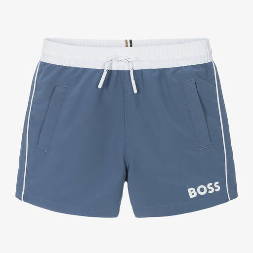 BOSS-Boys Blue Swim Shorts | Childrensalon