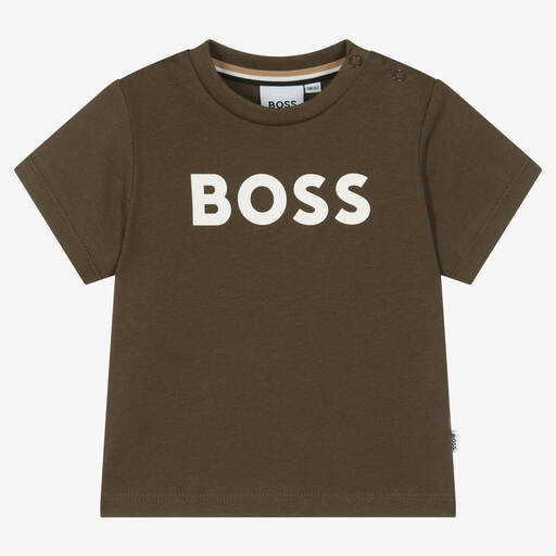 BOSS-Boys Brown Cotton T-Shirt | Childrensalon