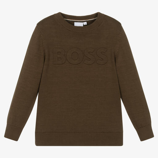 BOSS-Boys Brown Knitted Cotton Sweater | Childrensalon