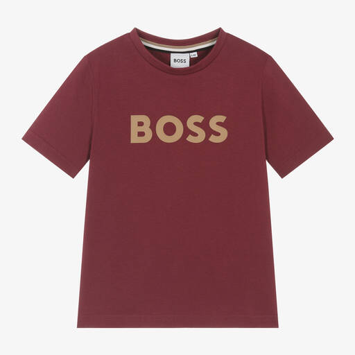 BOSS-Boys Burgundy Red Cotton T-Shirt | Childrensalon