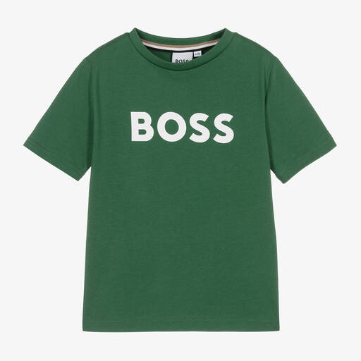 BOSS-Boys Deep Green Cotton T-Shirt | Childrensalon