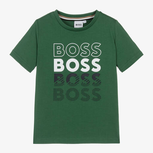 BOSS-Boys Deep Green Cotton T-Shirt | Childrensalon