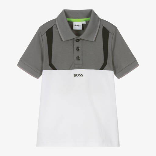BOSS-Boys Grey Colourblock Polo Shirt | Childrensalon