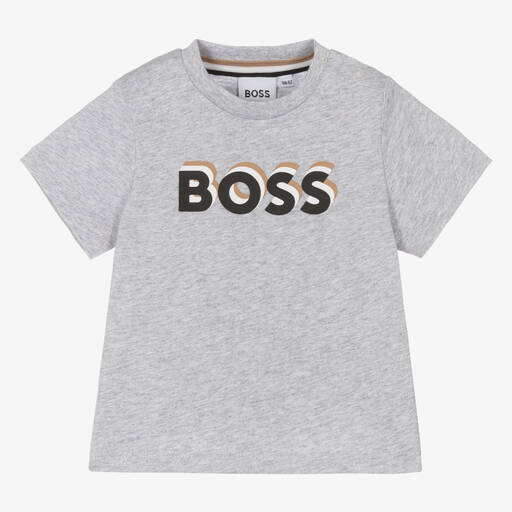 BOSS-Boys Grey Cotton 3D T-Shirt | Childrensalon
