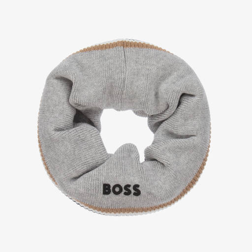 BOSS-Boys Grey Cotton Knit Snood | Childrensalon