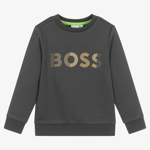 BOSS-Boys Grey Cotton Sweatshirt | Childrensalon