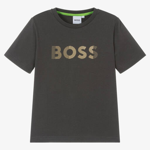 BOSS- Boys Grey Cotton T-Shirt | Childrensalon