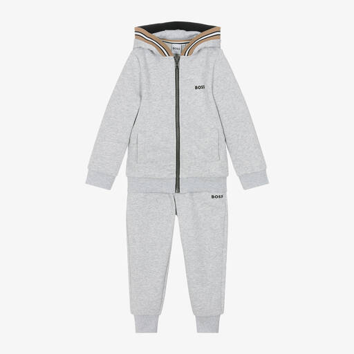 BOSS-Boys Grey Jersey Tracksuit | Childrensalon