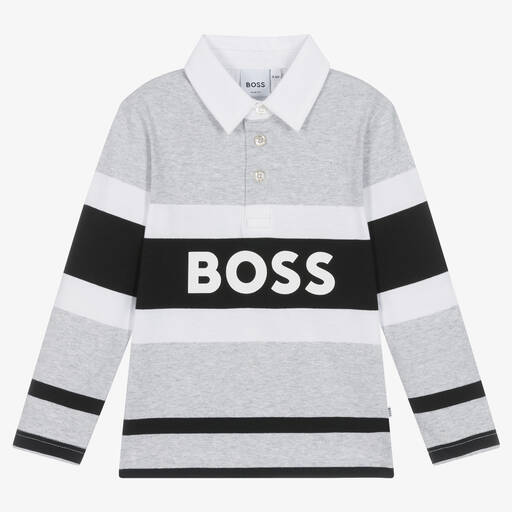 BOSS-Boys Grey Stripe Cotton Top | Childrensalon