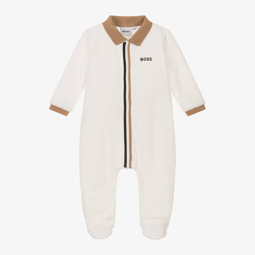 BOSS-Boys Ivory Velour Babygrow | Childrensalon