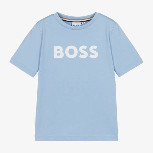 BOSS-Boys Light Blue Cotton T-Shirt | Childrensalon