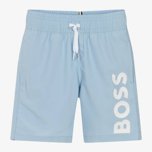 BOSS-Boys Light Blue Swim Shorts | Childrensalon