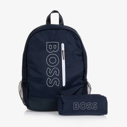 BOSS-Boys Navy Blue Backpack (40cm) | Childrensalon