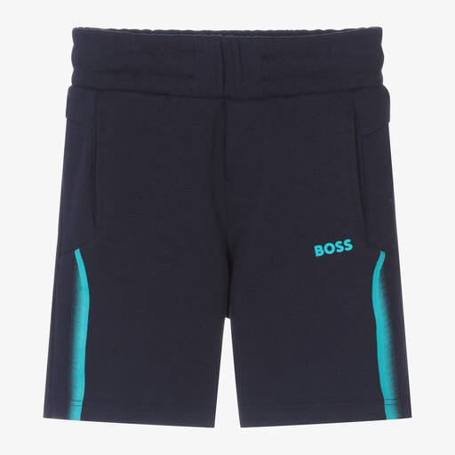 BOSS-Boys Navy Blue Cotton Jersey Shorts | Childrensalon