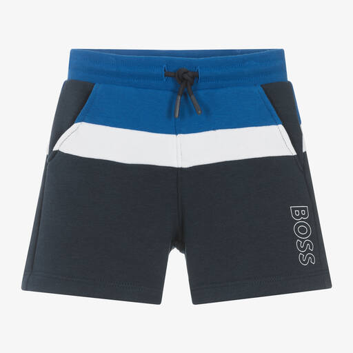BOSS-Boys Navy Blue Cotton Shorts | Childrensalon