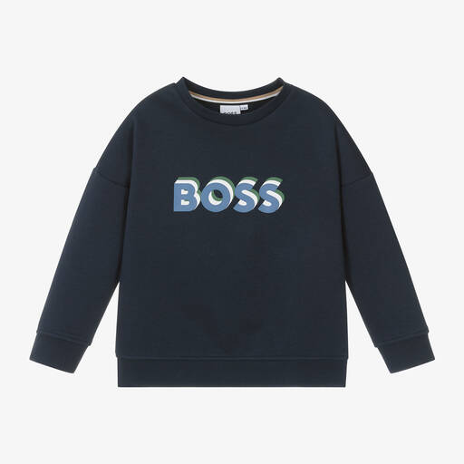 BOSS-Boys Navy Blue Cotton Sweatshirt | Childrensalon