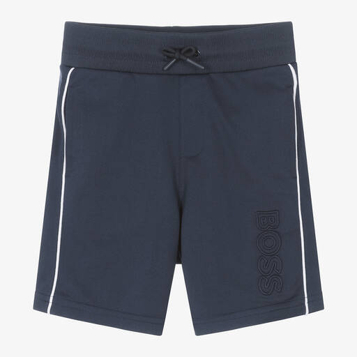 BOSS-Boys Navy Blue Jersey Shorts | Childrensalon